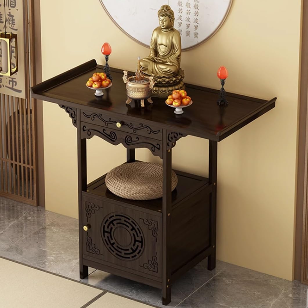 Autel en bambou pour Bouddha, meuble de méditation avec niche pour offrandes