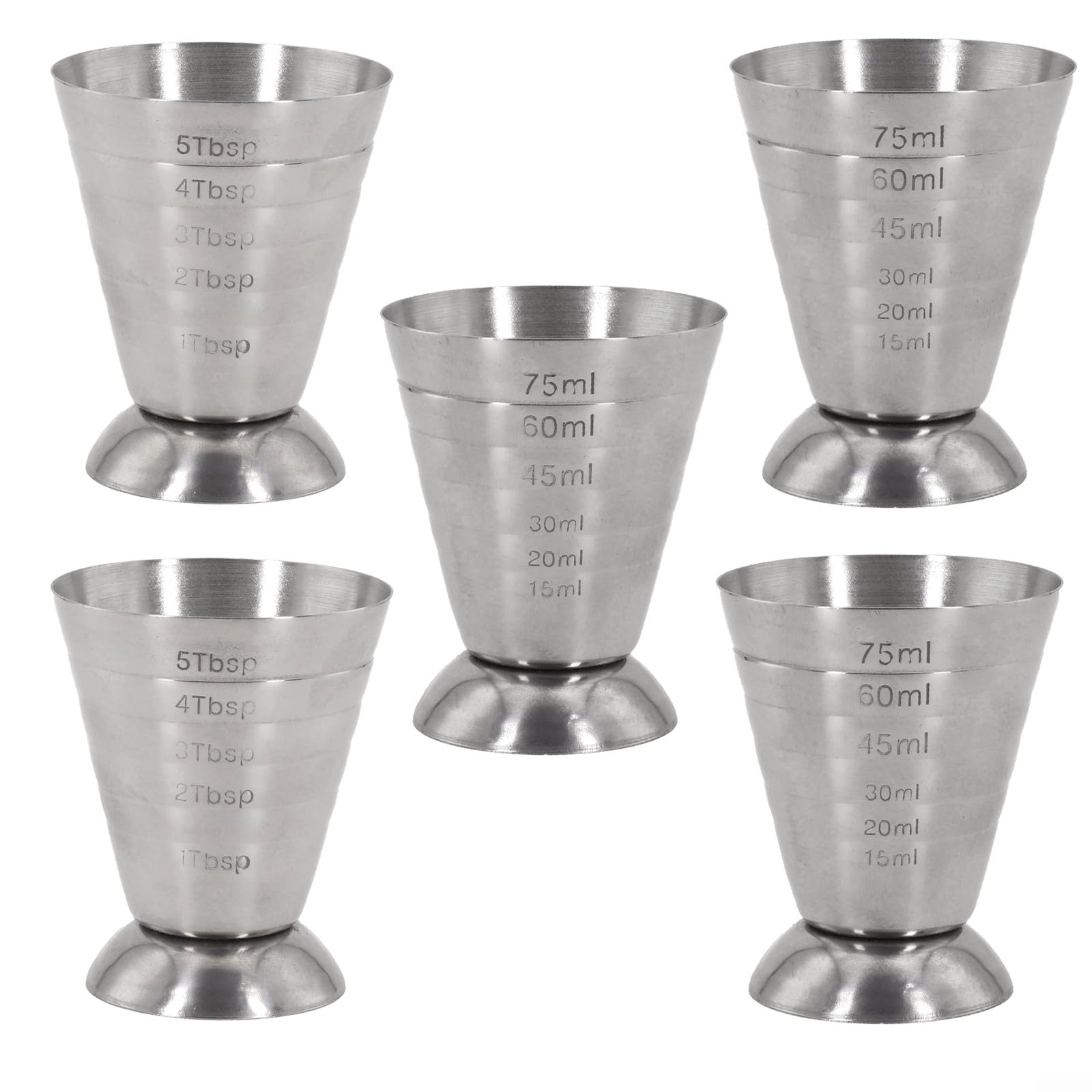 Drhomeam Stainless Steel Measuring Cup Cocktail Jigger 2.5 oz, 75 ml, 5 Tbsp Bar Mixed Drink Cocktail Tools(5PCS)