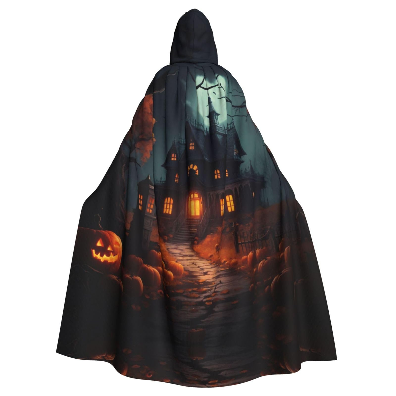 LIXLZH Scary Halloween Print Hooded Cloak Universal Adult Cape Witch Costume Halloween Costumes Carnival Cloak