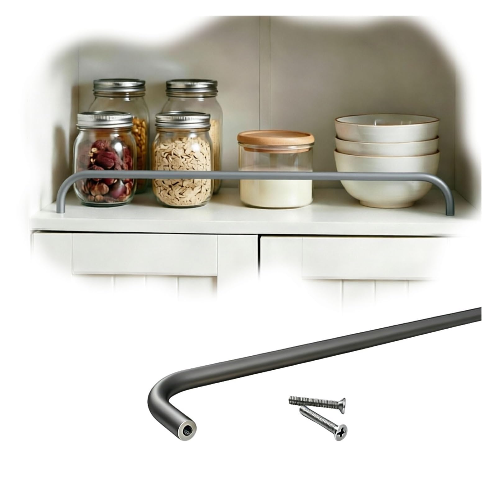Aluminum Alloy Shelf Rail for Kitchen Storage, Rack/Bookcase/Closet Cabinet Item Anti-Drop Guardrail, Plate Railing Customizable(Gary,13in/33cm)