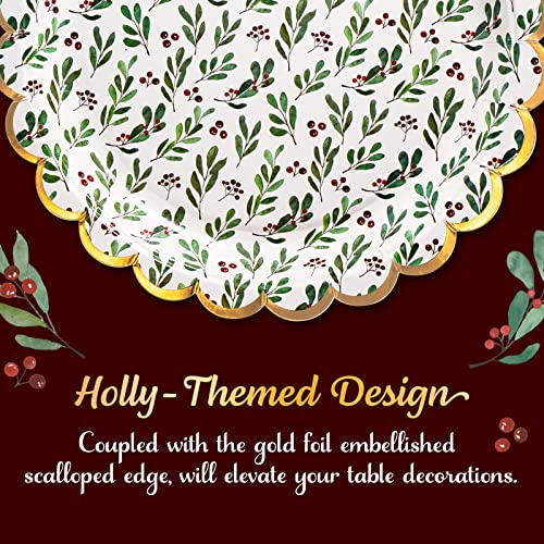 Christmas Paper Plates, 50-Count Disposable Christmas Party Supplies, Holly, Gold Foil Scalloped Edge, 9 Inches – Image 7