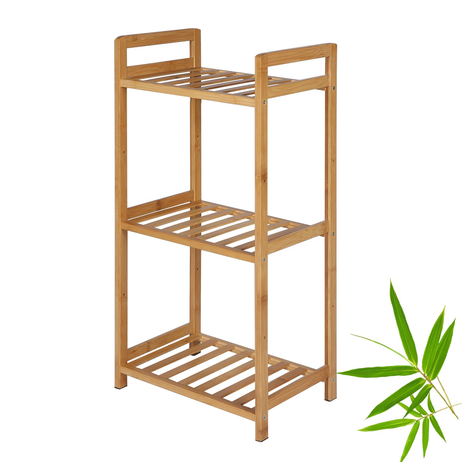 PACHIRA Standregal mit 3 Ablagen, 35 x 25 x 71 cm Bambusregal, Stehendes Lagerregal Aus Bambus, Als Küchenregal, Badregal, Bücherregal, Schuhregal, Holzregal Für Badezimmer, Küche, Wohnzimmer, Balkon