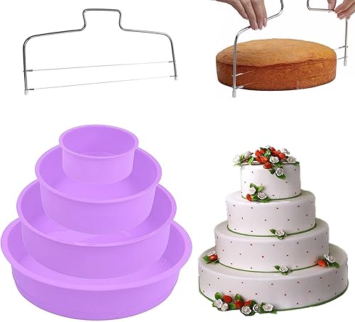 SKYPRO Juego de 4 moldes de silicona para hornear Moldes redondos de silicona antiadherentes para pasteles en capas, pasteles de queso y pasteles