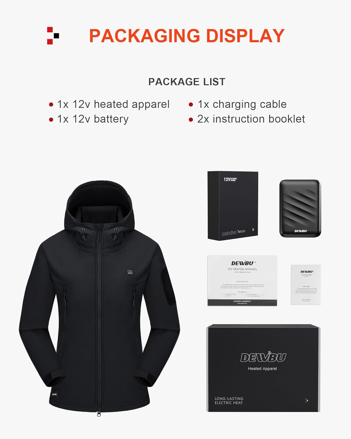 DEWBU Heated Jacket for Women with 12V Battery Pack Winter Outdoor Soft Shell Electric Heating Coat - Image 6