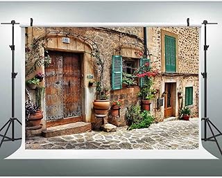 EOALOR 7(W) x5(H) FT Streets Mediterranean Towns Photography Backdrop, Flower Door Windows Wall European Travel Hiking Party Background, Photo Booth Room Studio Props 10646
