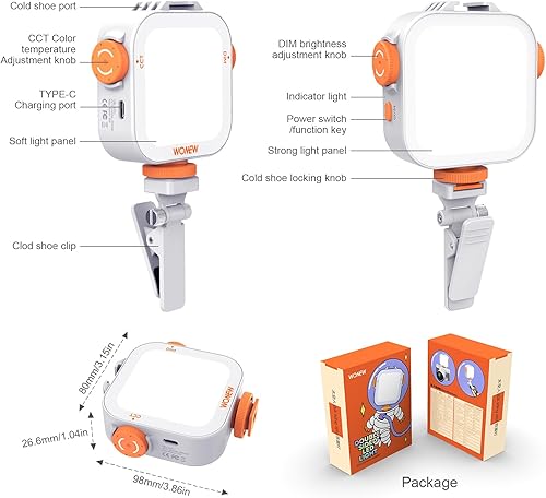 Miniatura 7 de Wonew 80 luces LED para selfie con clip para teléfono, luz de cámara de video LED, luz de teléfono para imagen, luz de relleno recargable de 2000