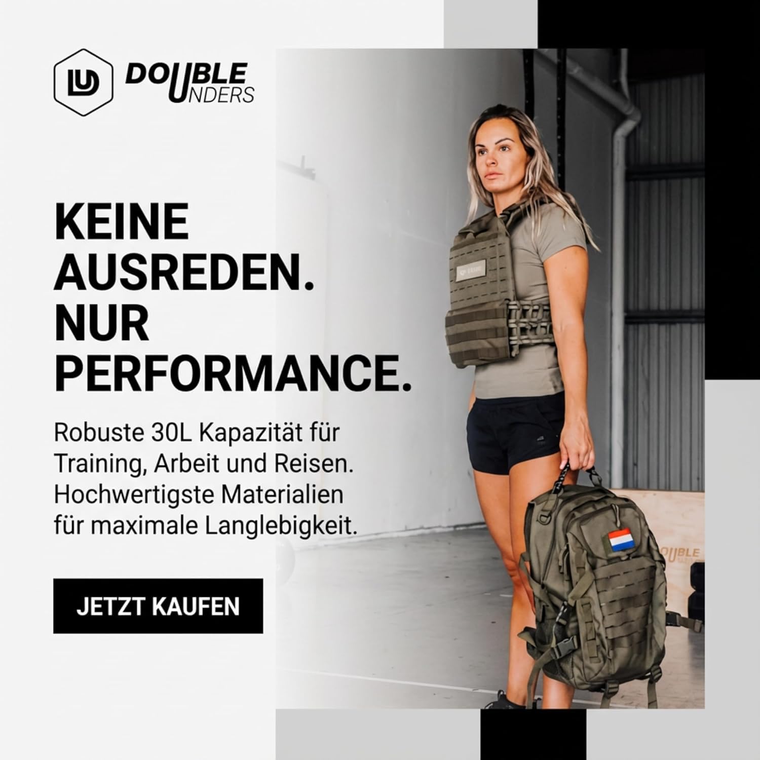 DoubleUnders - Taktischer Rucksack 30L mit MOLLE & Laptopfach – 500D Nylon, wasserabweisend, Militär-Reißverschlüsse, ergonomisch – Outdoor Tagesrucksack für Wandern, Training & Alltag - Grün