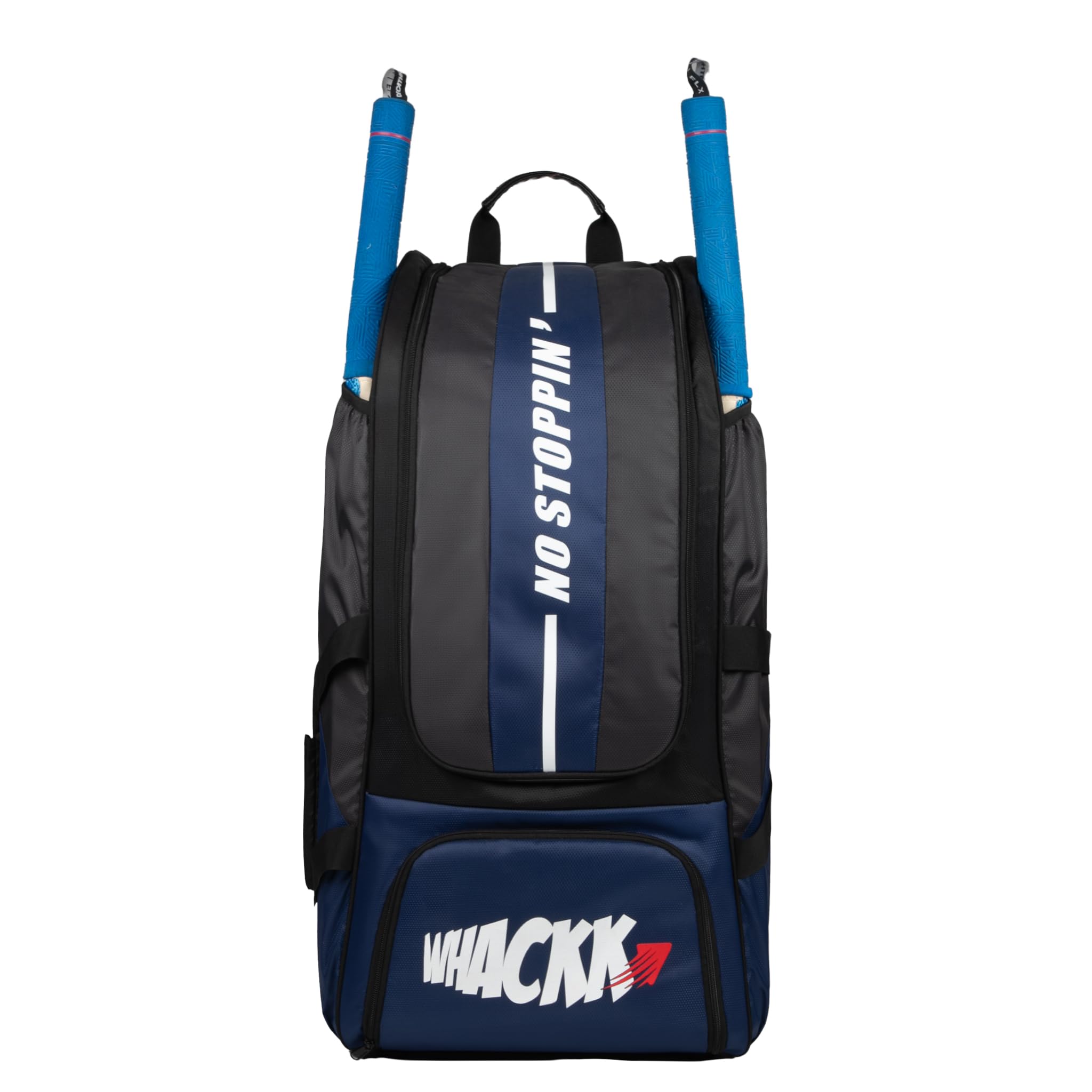 Whackk Gayle NVY Blu Blk Backpack Duffle Trolley Wheelie Cricket Kit Bag Adult Size 2 Bat Pocket Shoe/Helmet Pkt Main Compartment 18" Leg Pad 2 Bottle Holder Player Edition (Senior)