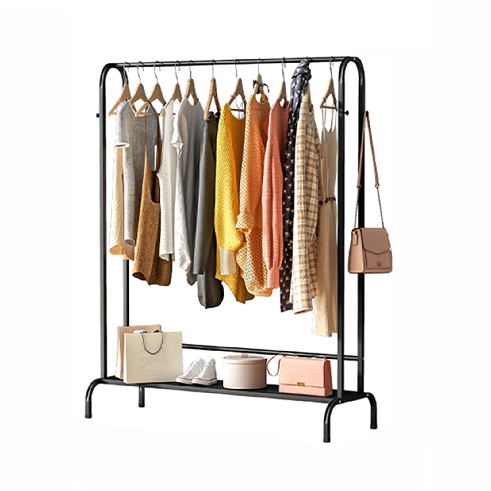 FGXHHS Freestanding Clothing Rack with Shoe Shelf - Metal Garment Storage Hanger for Bedroom, Living Room & Retail Display (Size: 84x43x152cm, Color: Black)