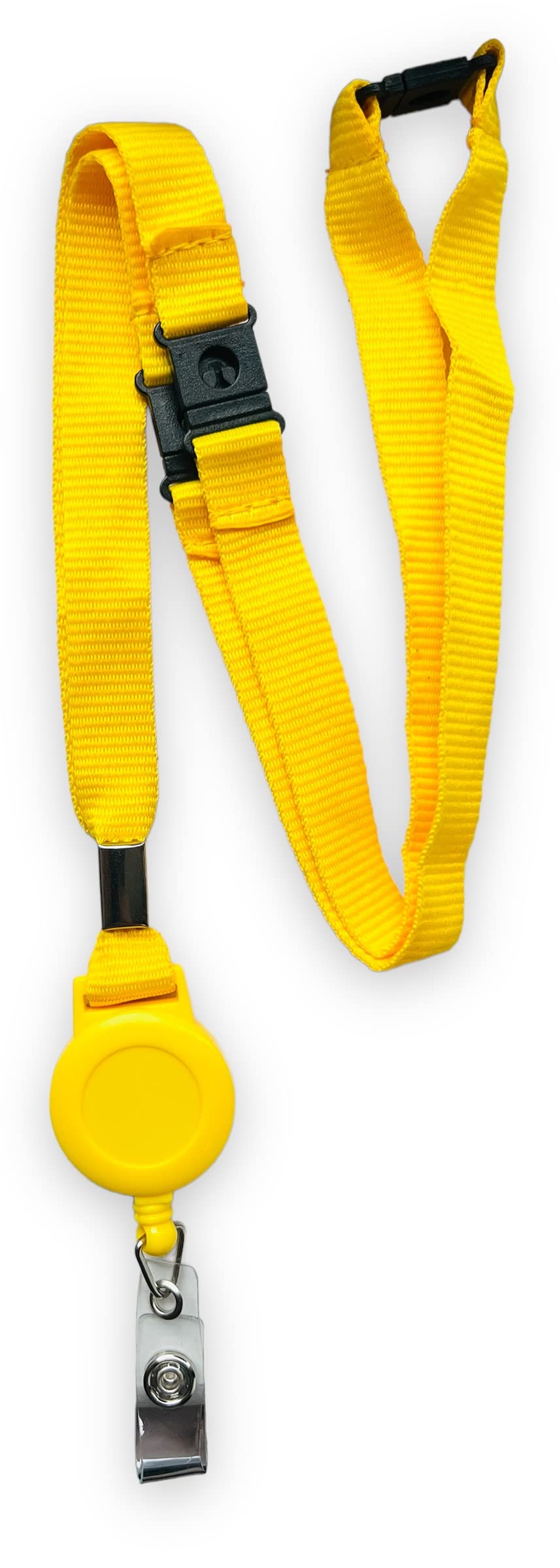 Colourful 15mm Lanyard with Triple (3 Point) Safety Breakaway & Retractable Integrated Badge Reel (Yellow, 5 Lanyards)