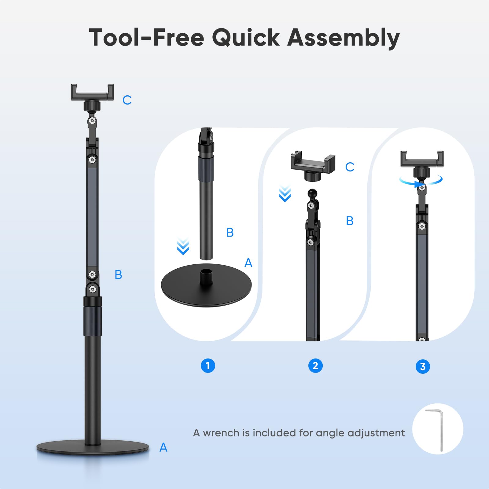 Support Vidéo pour TéLéPhone Portable, Support De TéLéphone De Bureau Réglable à 360°, Base Solide, Compatible avec iPhone/Samsung/Huawei/Xiaomi/Smartphone One Plus
