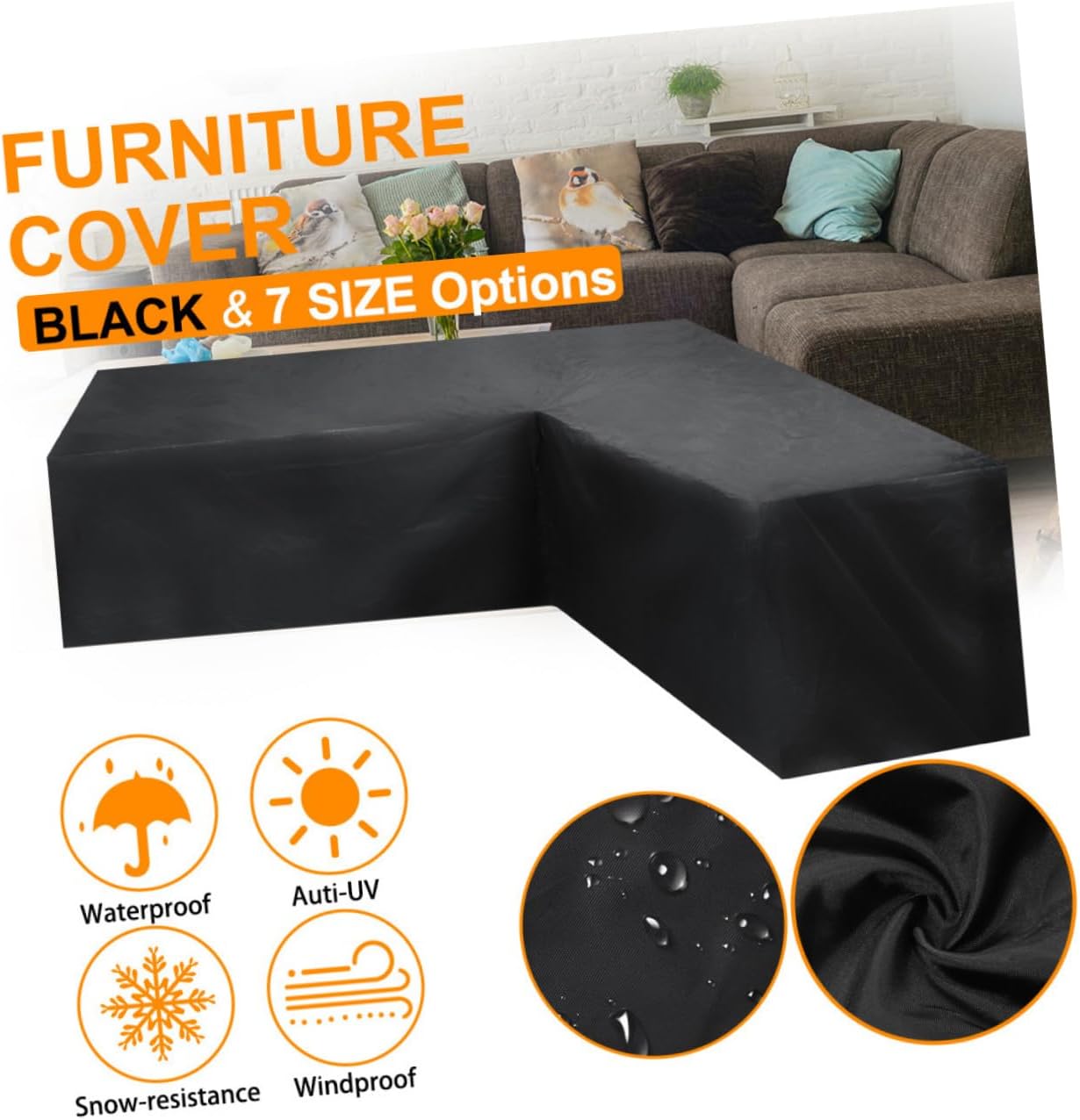 Toyvian Outdoor Shaped Sectional Sofa Cover Heavy-Duty Oxford Protector for Patio Furniture Easy to Fit Drawstring Design