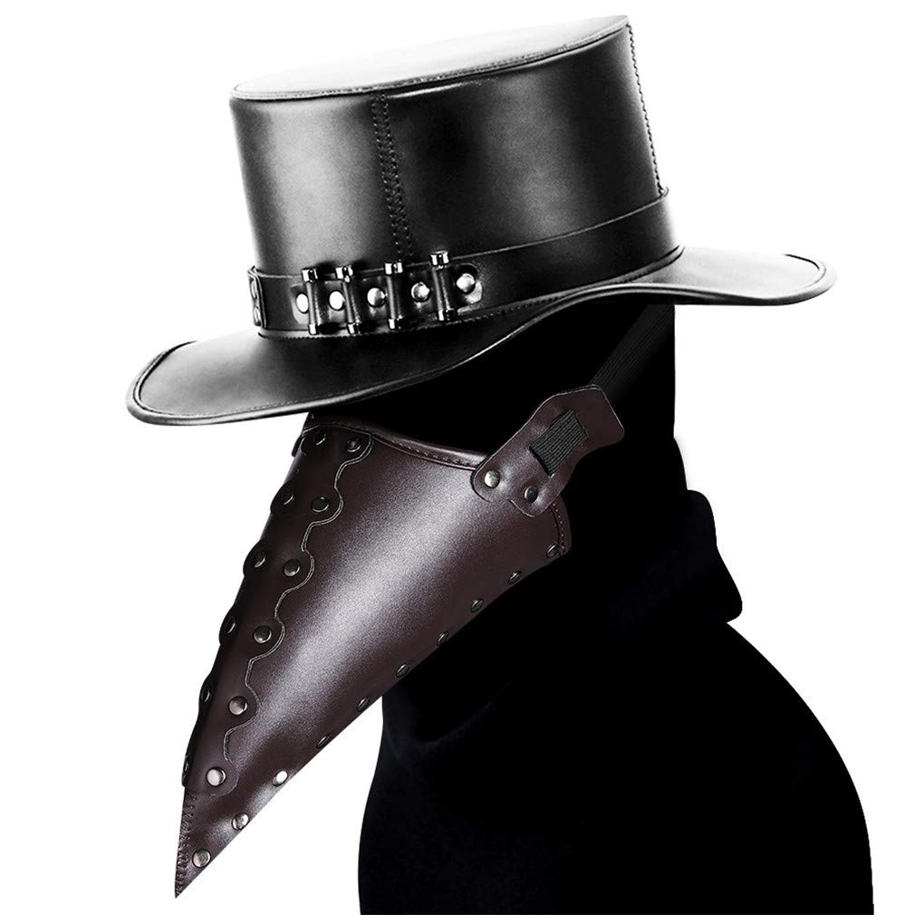 Ulalaza Plague Doctor Mask PU Leather Long Nose Bird Beak Steampunk Halloween Cosplay Party Props Costume (style3-brown)