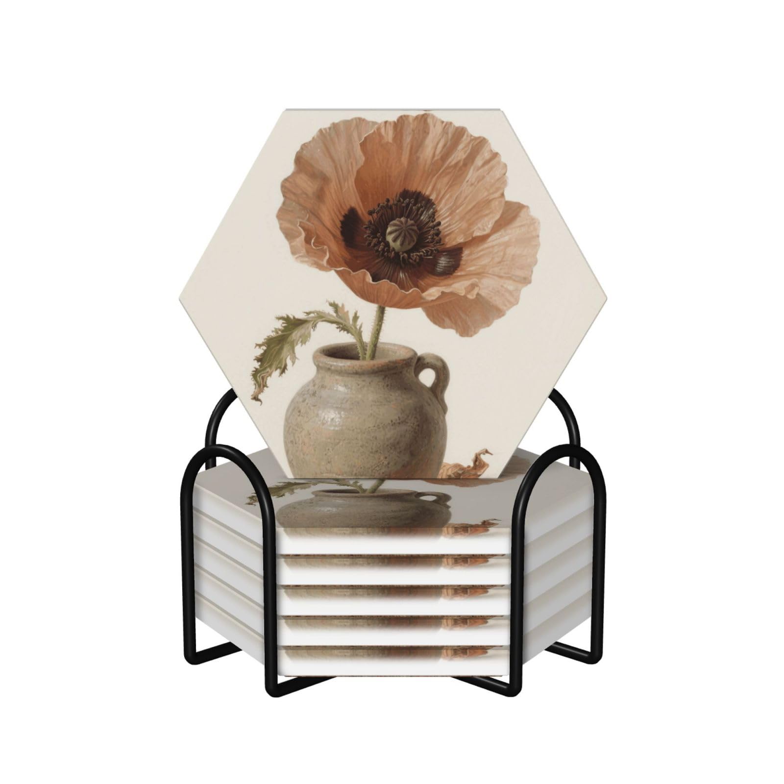 Dessous de verre céramique contre les taches d'eau motif floral