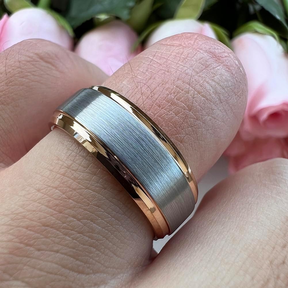 TUTISS 6mm 8mm Tungsten Rings for Men Women Engagement Wedding Bands Stepped Beveled Edges I Love You Engraved Comfort Fit
