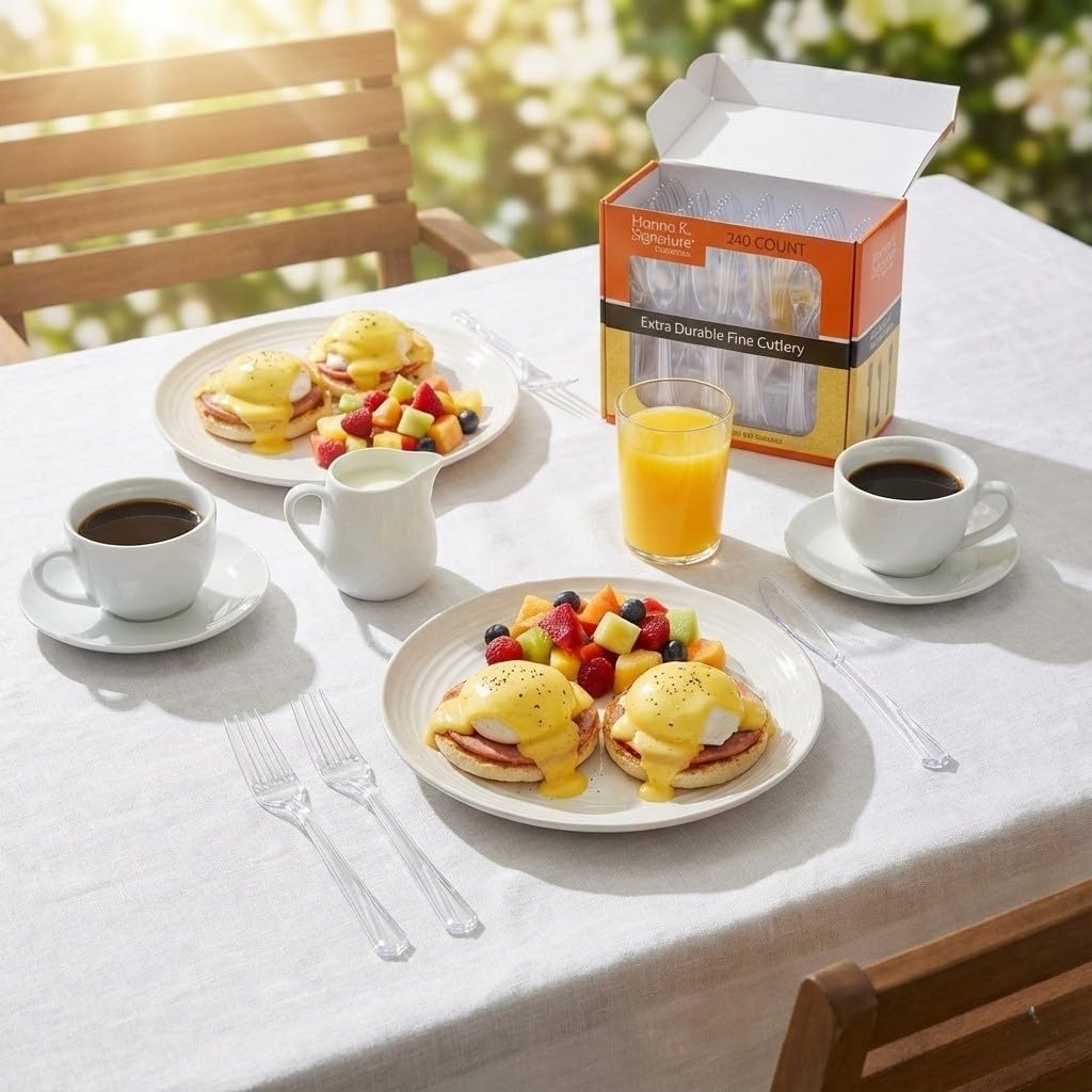 Hanna K. Signature 240 Count Clear Plastic Silverware Set, Heavyweight Elegant Disposable Cutlery Combo, 80 Forks, 80 Spoons, 80 Knives - Image 5