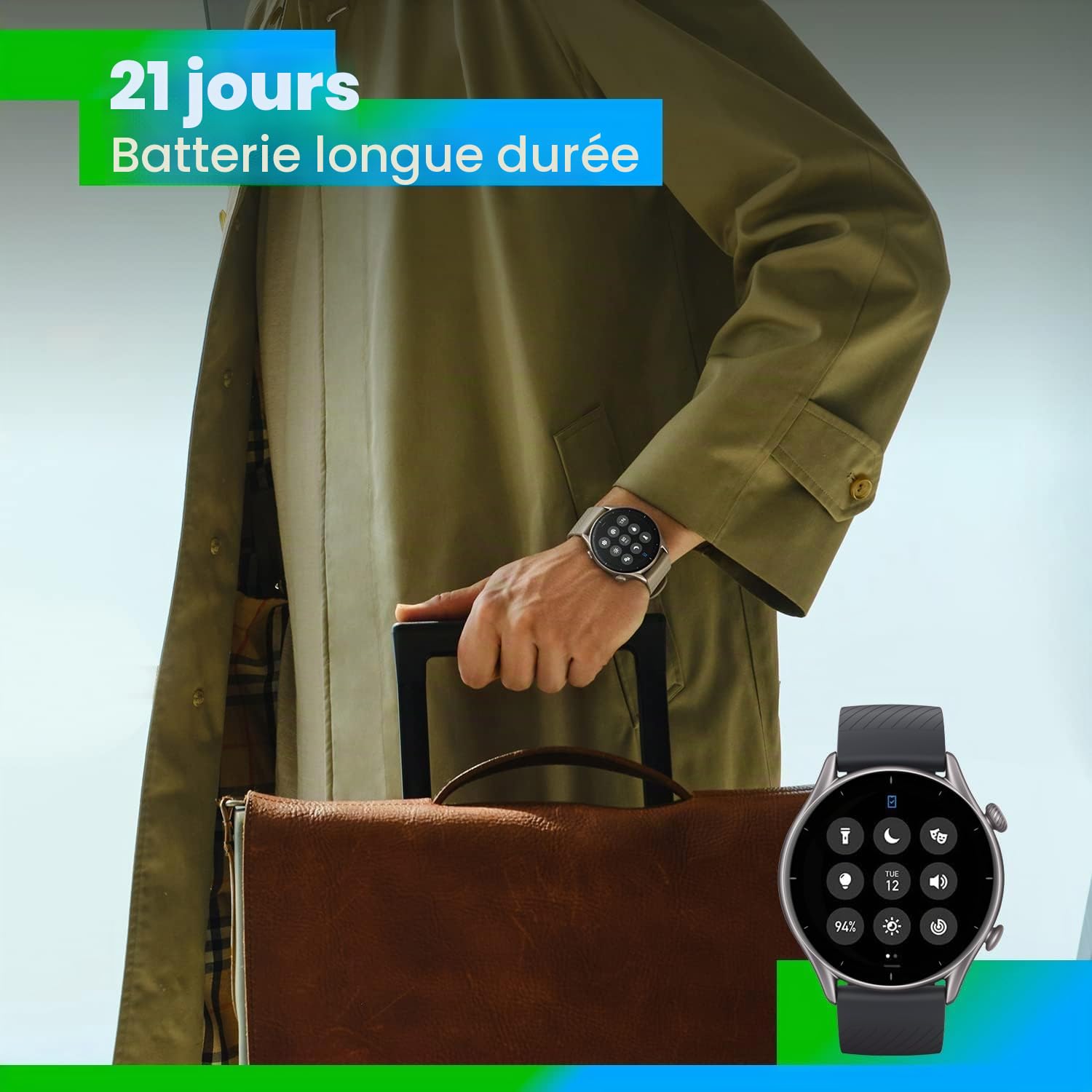 Amazfit GTR 3, 46 mm, Montre Connectée avec Alexa, 1.39" AMOLED, Autonomie de 21 Jours, SpO2, 150+ Modes Sportifs, GPS, 5 ATM Etanche Smartwatch Sport (Noir)