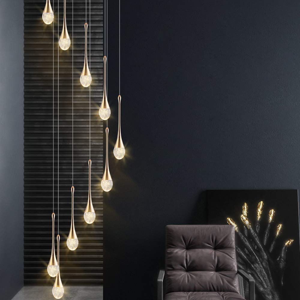 LED Crystal Pendant lamp Burner 10-Floor Dining Hanging lamp Table Stairs Deco Chandelier Aluminum lamp Aisle Balcony Hanging lamp Interior Lighting Adjustable Height Ø6cmx33cmx10