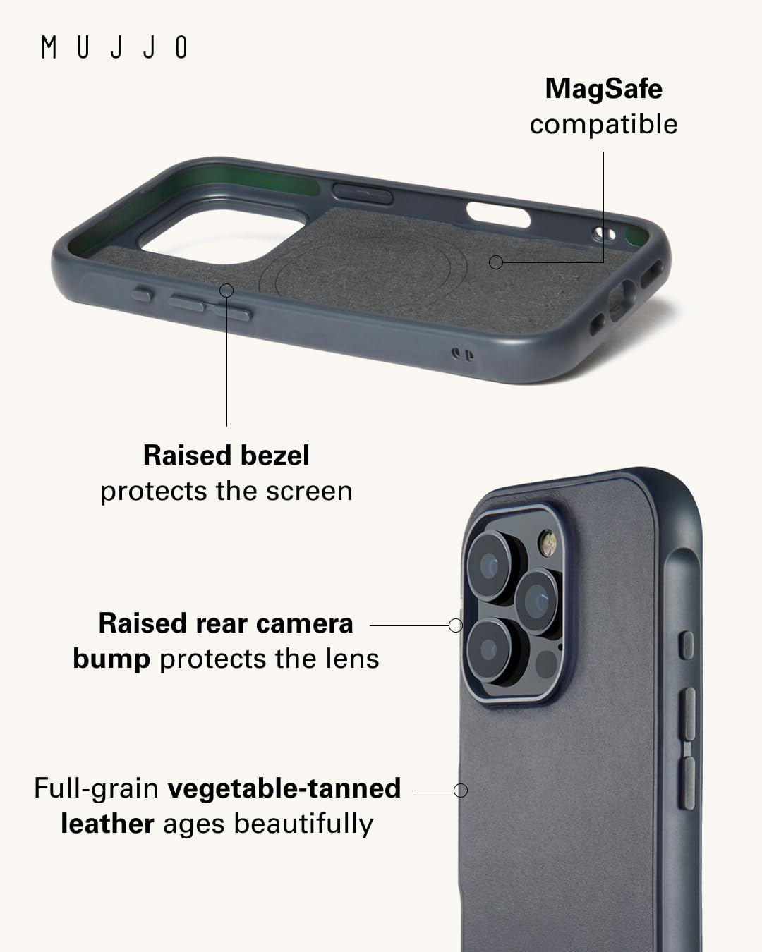 Mujjo Shield Custodia In Pelle Per IPhone 16 Pro - Protezione Urti 4,6m, MagSafe, Pelle Europea - 5