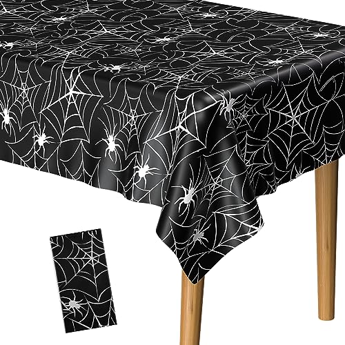 Halloween-Tischdecke Rund, 152 Cm – Spinnennetz & Kürbis-Design, Wasserdicht