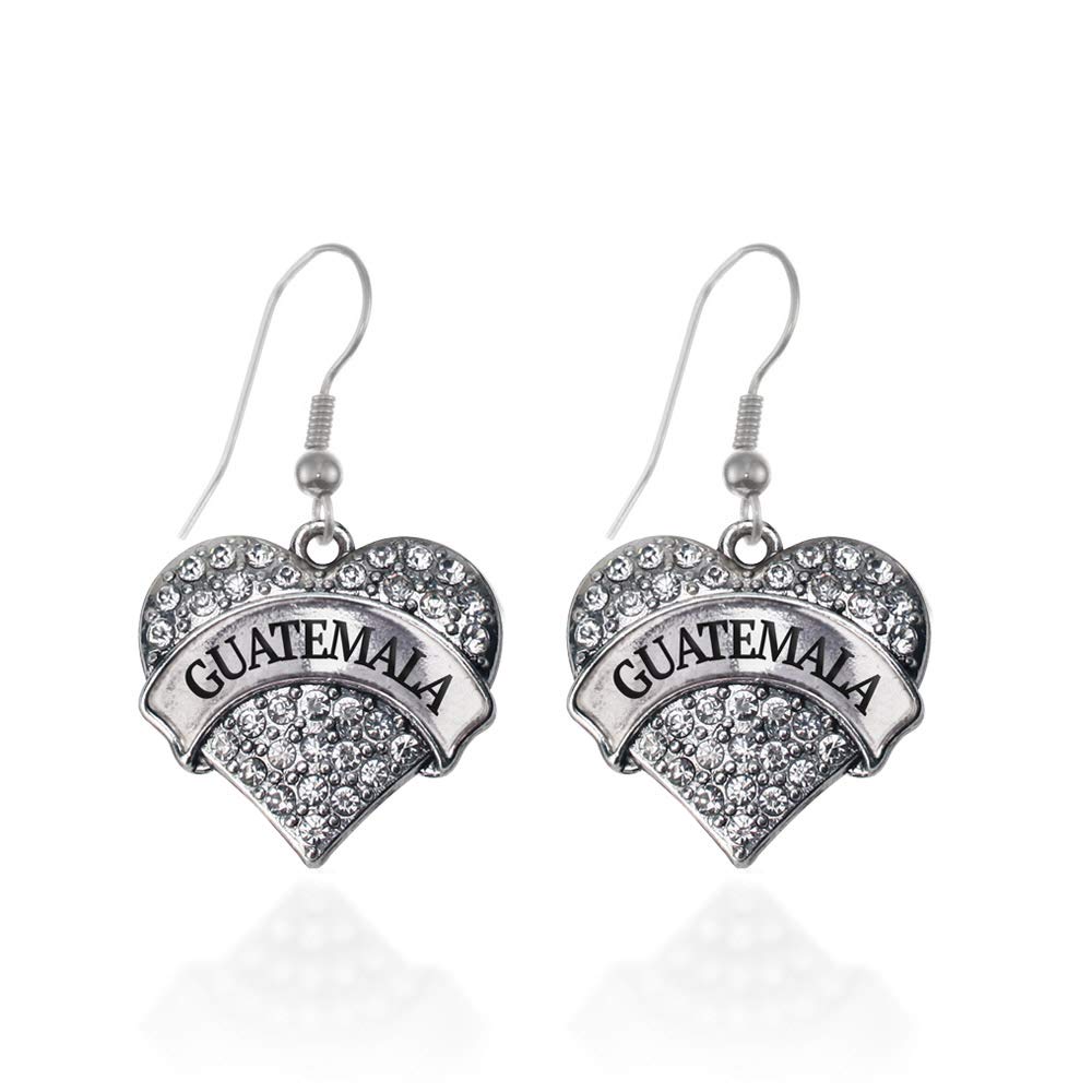 Inspired Silver - Silver Pave Heart Charm French Hook Drop Earrings with Cubic Zirconia Jewelry