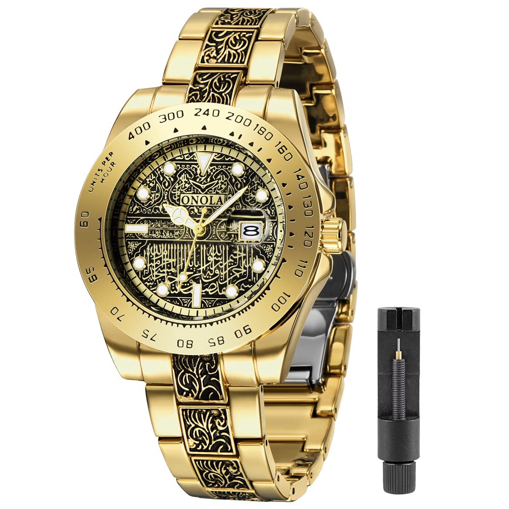 Retro Men’s Quartz Watches with Tattoo Pattern Carved Stainless Steel Bracelet Calendar Waterproof Wrist Watch (B097F7CWDB) Amazon Price History, Amazon Price Tracker