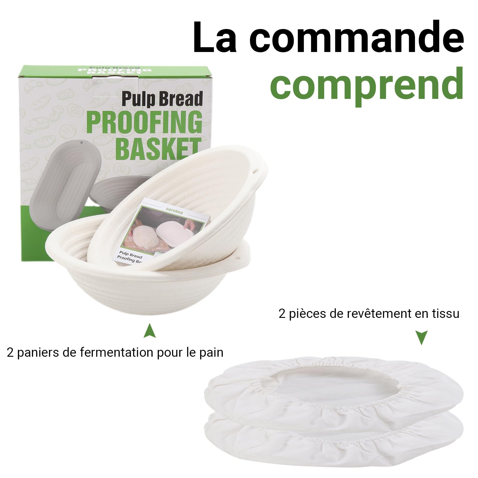 6 paniers de fermentation en pulpe 21,5 cm + 6 chemises en lin - Banneton pour pain au levain, idéal pour boulangerie maison et professionnelle