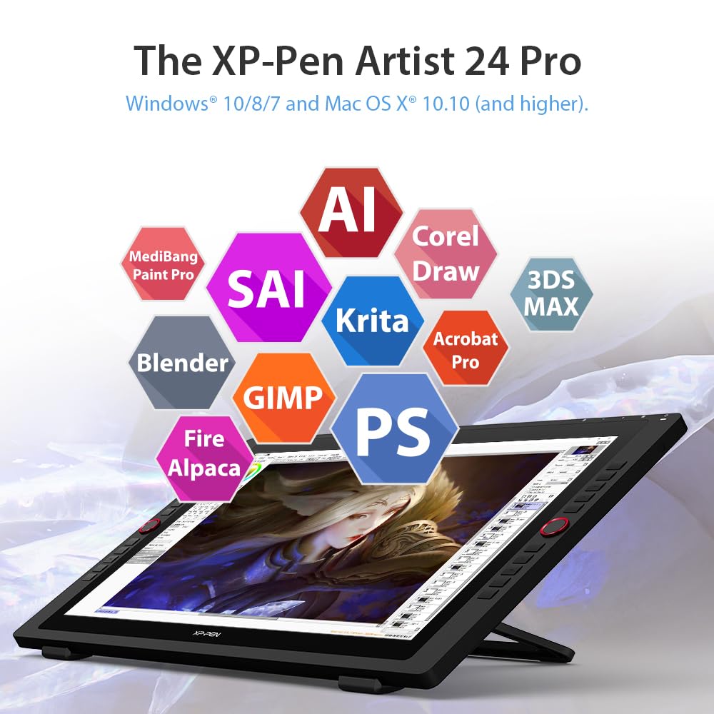 XP-PEN Artist 24 Pro - Tablet Graphqiue con Pantalla 2K QHD de 23,8 Pulgadas, lápiz Capacitivo pasivo 8192 Niveles Conexión USB-C - Compatible con Windows/Mac/Android | Tableta Dibujo Digital Profesional para Dibujar