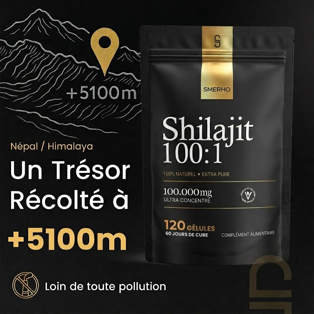 Shilajit Pure Gélules Concentré x 100 | Extrait Himalaya Purifié 100:1 | Shilajit Pur Certifié | Acide Fulvique 85 Minéraux Naturels | Testé en FRANCE| Complément Alimentaire 120 Gélules