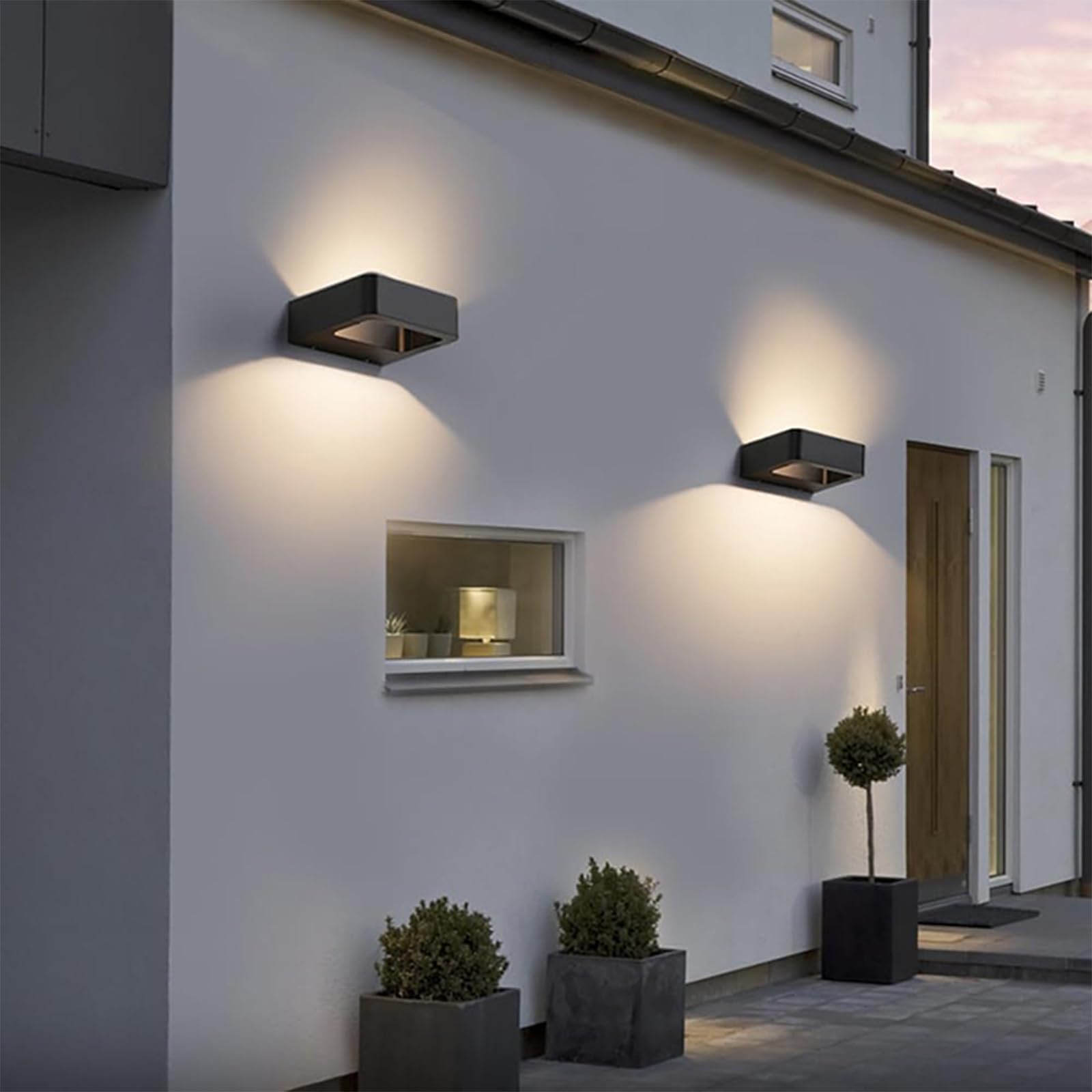 VDOQTLJT LED Outdoor Wall Lights Square Decorative Garden IP65 Waterproof Light Modern Aluminium Up Down Lamp Warm White 3000K for Hallway Bedside Living Room Black Lofty
