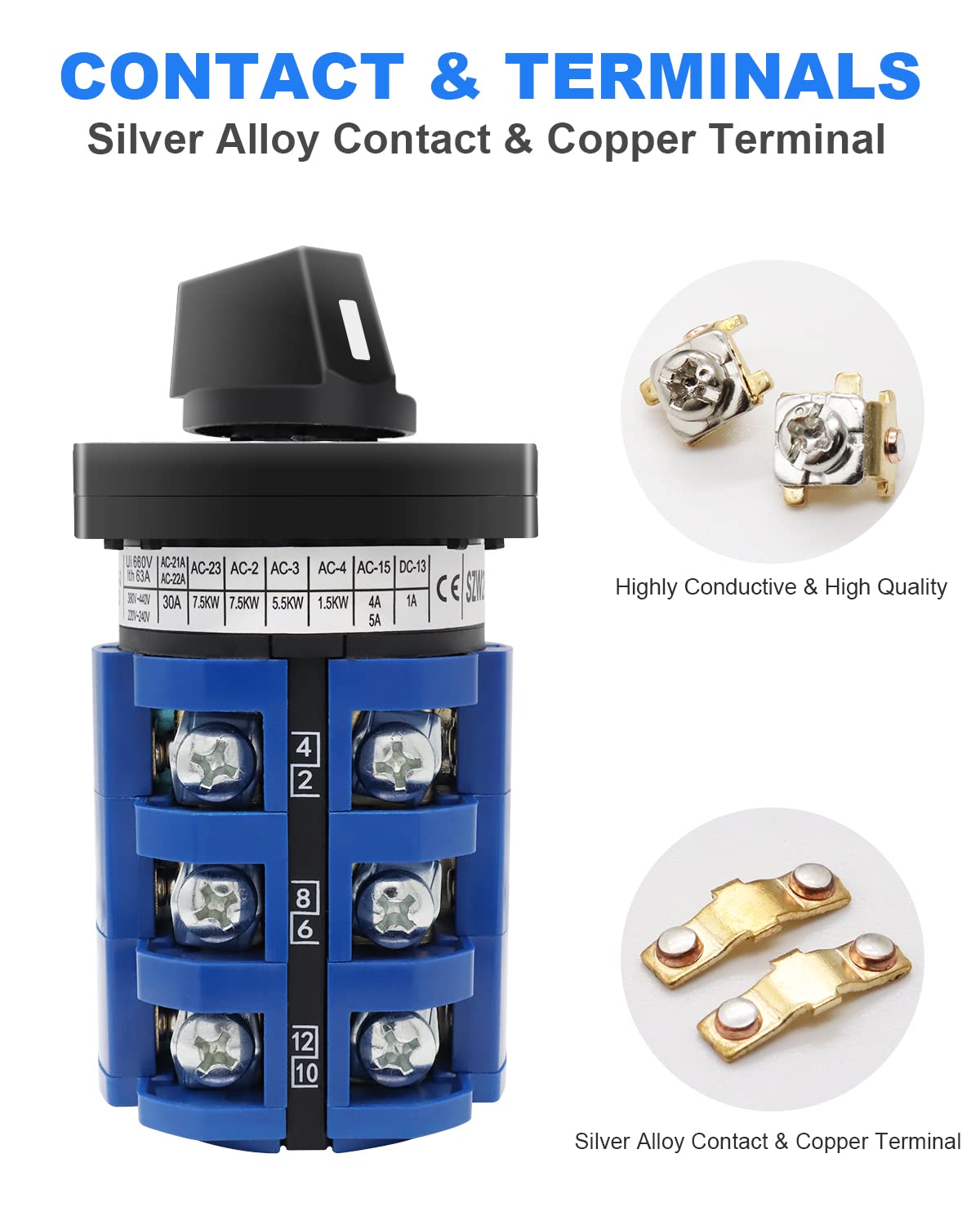 Multi-Transfer Switch AC 660V 63A 3 Positions 12 Terminals - Changeover Selection Switch for RV, Camper and Boat