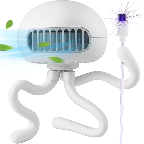 Miniatura 2 de Andrti Ventilador para cochecito de bebé 2021 con carga USB pequeño ventilador de medusas sin hojas seguro ajuste de velocidad del viento de tres
