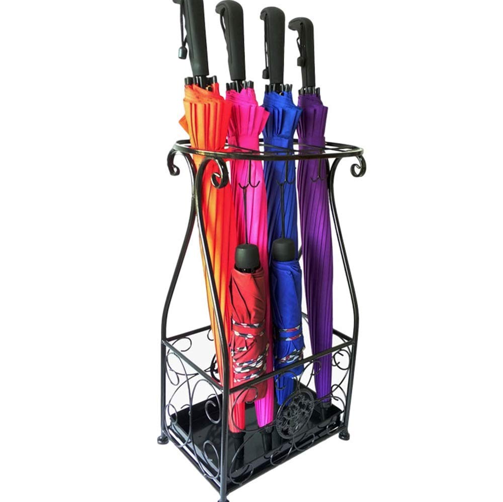 Porte-Parapluie en Fer Forgé Noir et Rotin | Seau de Rangement Domestique de Grande Capacité
