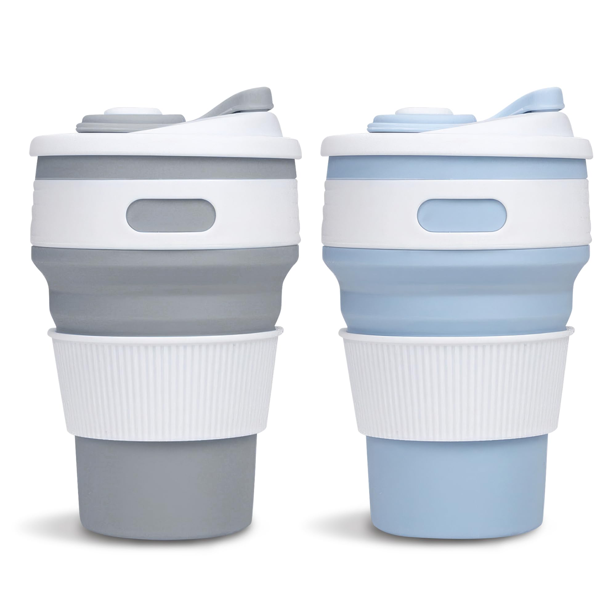 2-Pack Collapsible Coffee Cup Reusable – 12oz Leakproof Travel Coffee Mug, Silicone, Foldable & Portable for Hiking, Camping, Office | Lightweight, Heat-Resistant, Easy to Clean, Outdoor & Travel Cup