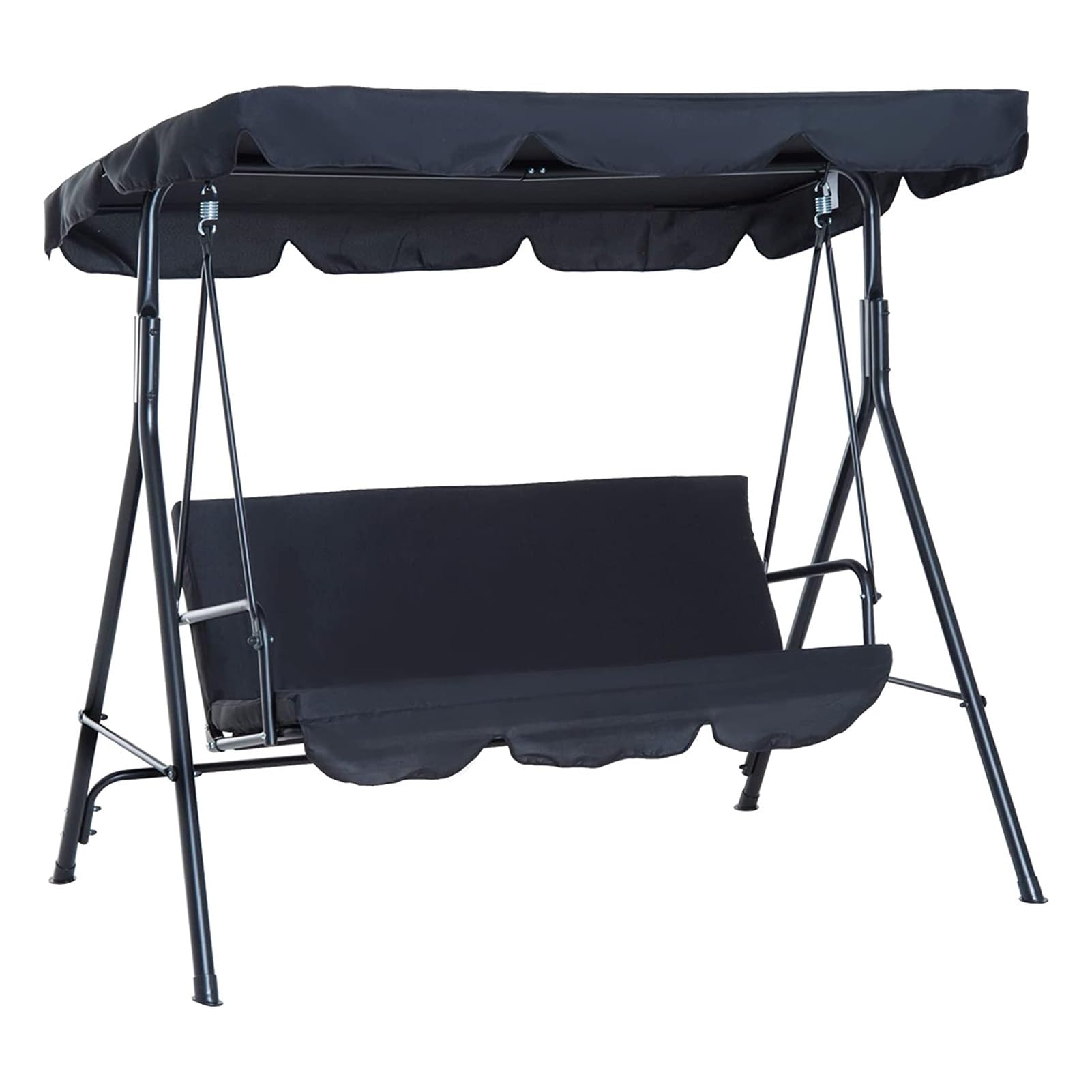 Copertura di ricambio per dondolo da esterno a 2/3 posti, impermeabile, in poliestere resistente, copertura per dondolo da patio, per altalena da 195 x 125 x 15 cm (colore: nero)