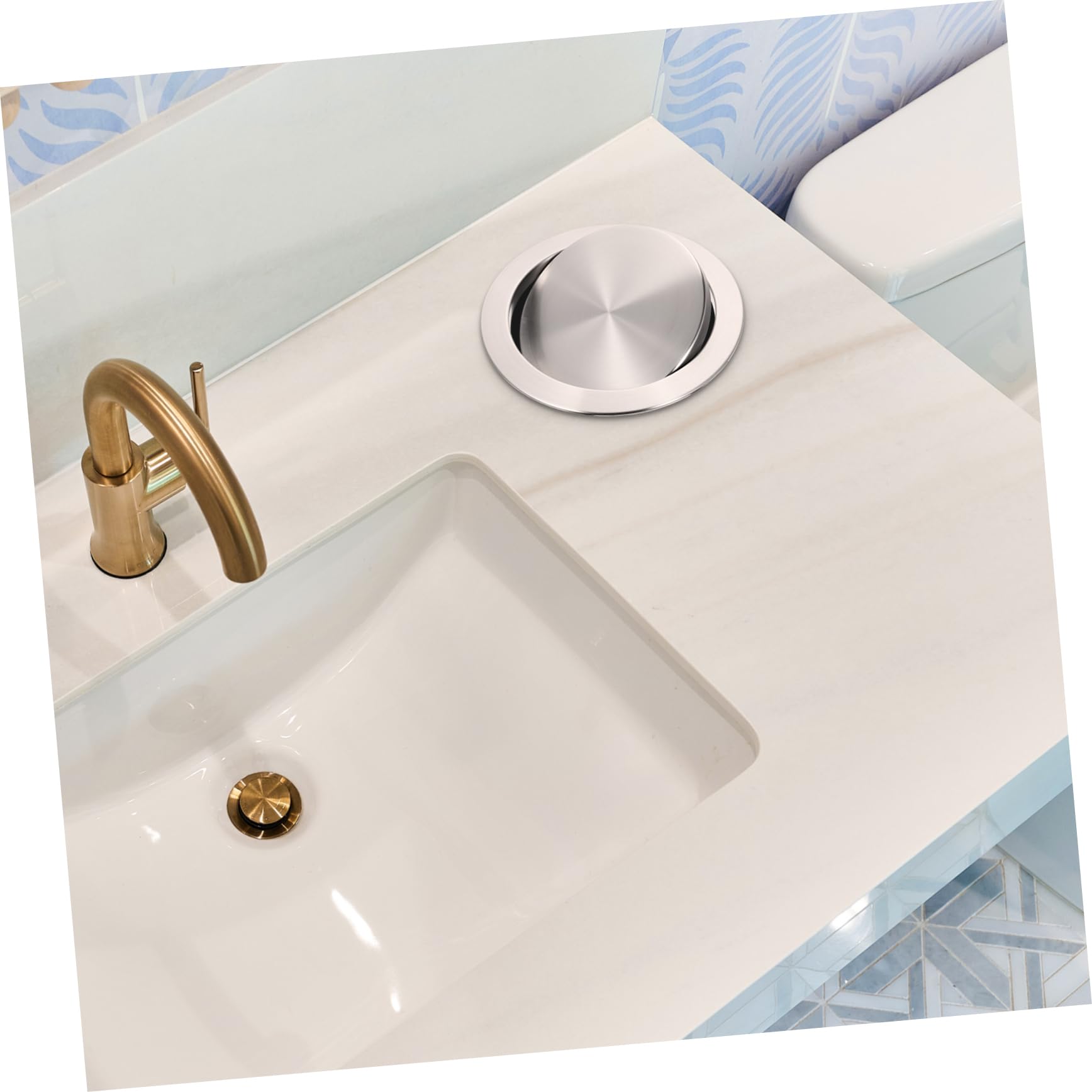 Levemolo Recessed Countertop Flap Lid for Trash Bin High Grade Stainless Steel Waste Cover Hidden Design for Kitchen Bathroom Auto Flap Function for Home Restaurant Use