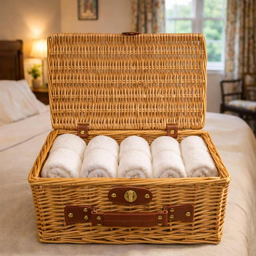Cesta de almacenaje de mimbre natural con asa, 37 x 26 x 18 cm de altura