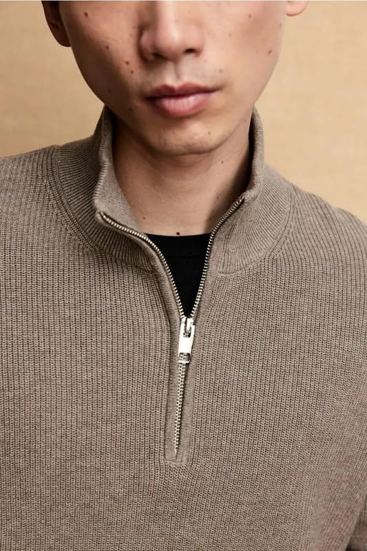 Image of Solid Half Zipper Long Sleeve Winter Wear Pull On Sweatshirt for Mens