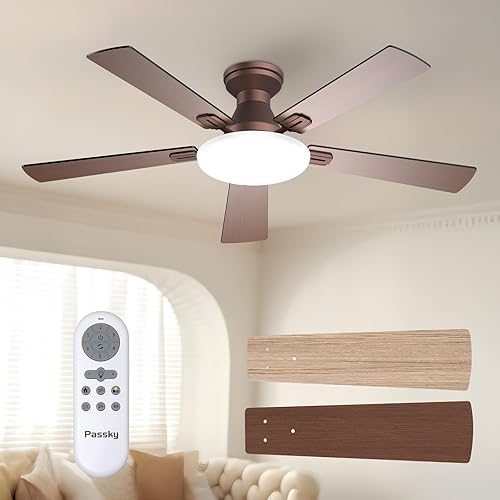 Miniatura 19 de Passky Ventiladores de techo con luces, ventilador de techo elegante de 52 pulgadas con luz y control remoto, 3CCT, regulable, reversible,