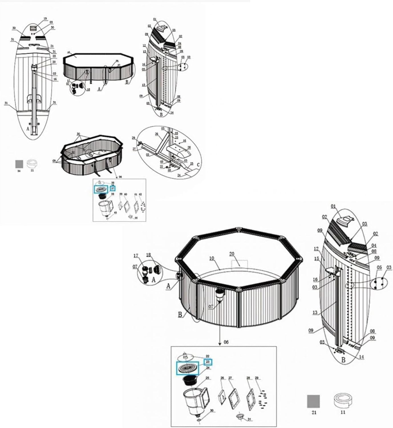 LATRAT 1 couvercle de skimmer de piscine, robuste et facile à installer, couvercle rond en plastique pour skimmer de piscine