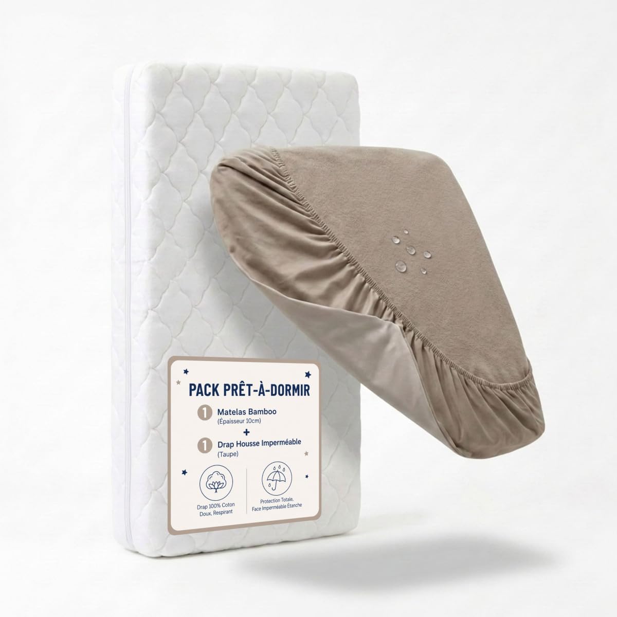P'TIT LIT - Colchón desenfundable de viscosa de bambú + sábana mágica impresa 2 en 1 – Impermeable y transpirable – Soporte firme – Certificado Oeko-Tex & Certipur – 60 x 120 cm