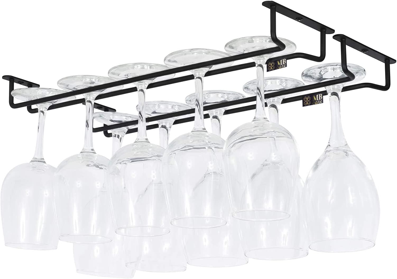 MBCARE Wine Rack Upside Down Hanging Wine Glass Holder | Wall Mounted Glass Organizer Stand | Hangers for Home, Bar, Hotel & café Cabinet -13x5x2.5-Inch, 2-Set - (Black)