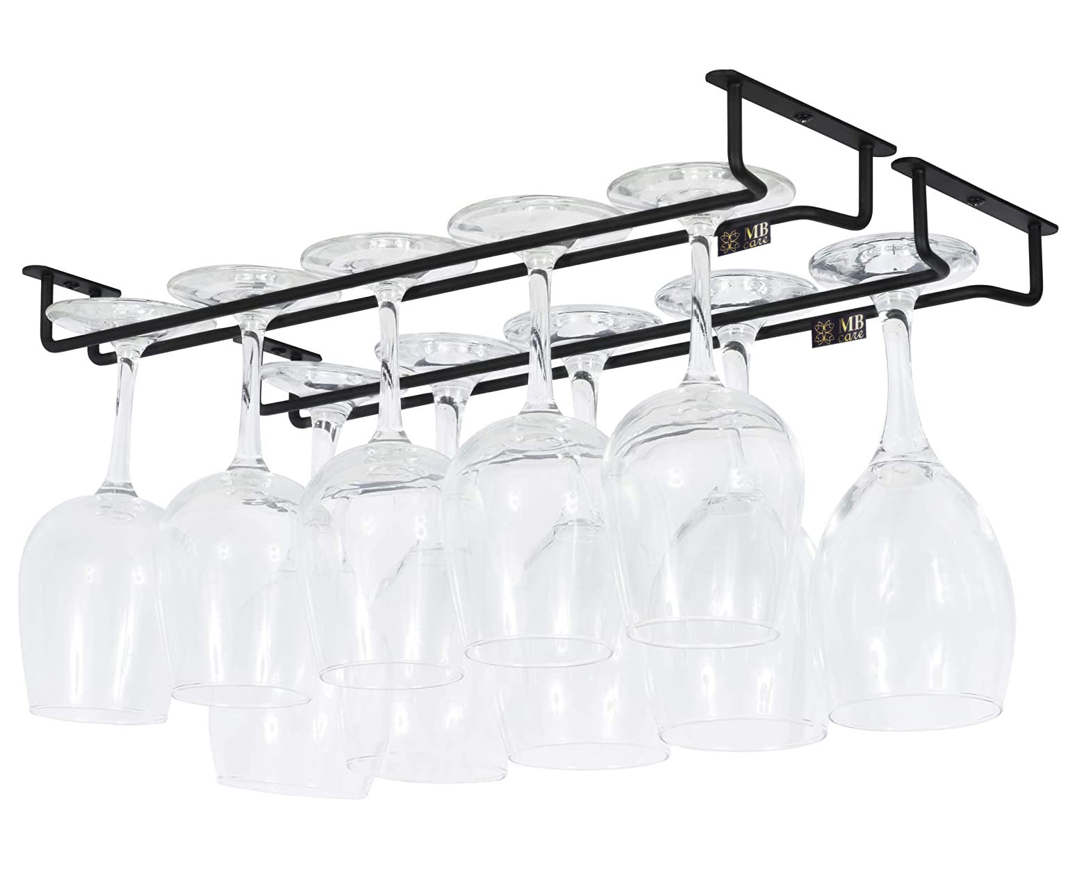 Wine Glass Rack/Holder Upside Down Hanging Wine Glass Holder for Home Bar Cabinet, Hotel & café -12.6x4.5x2-Inch, 2-Pack - (Black)