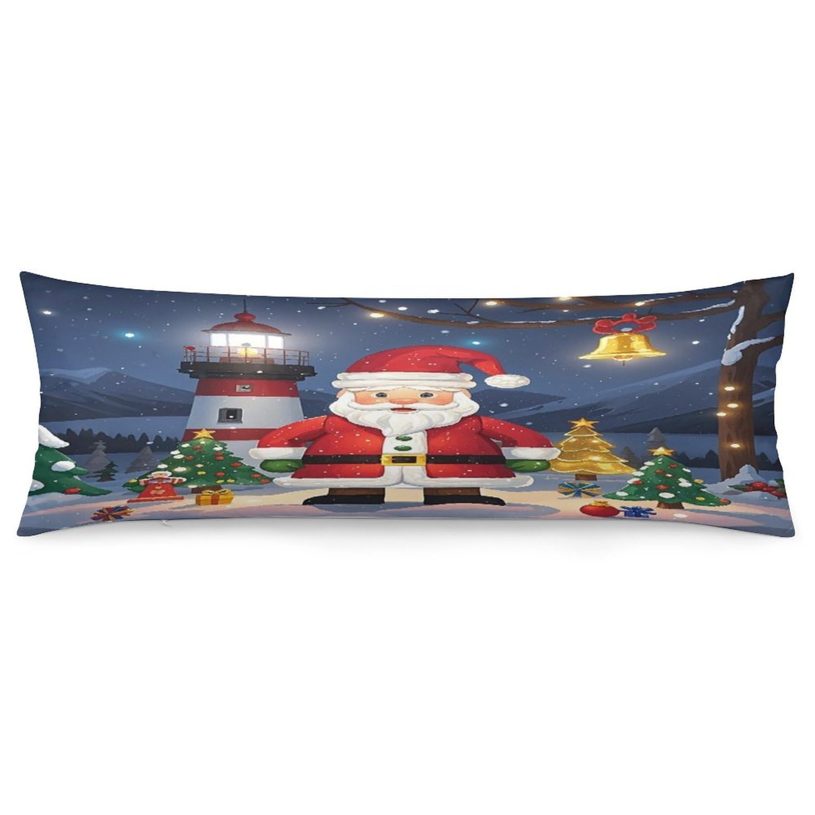 Lighthouse Santa Throw Pillow Cover Soft Lumbar Pillow Covers with Zipper Breathable Rectangular Cushion Case Polyester Pillow Case Decorative Body Pillow Cover for Couch Bed
