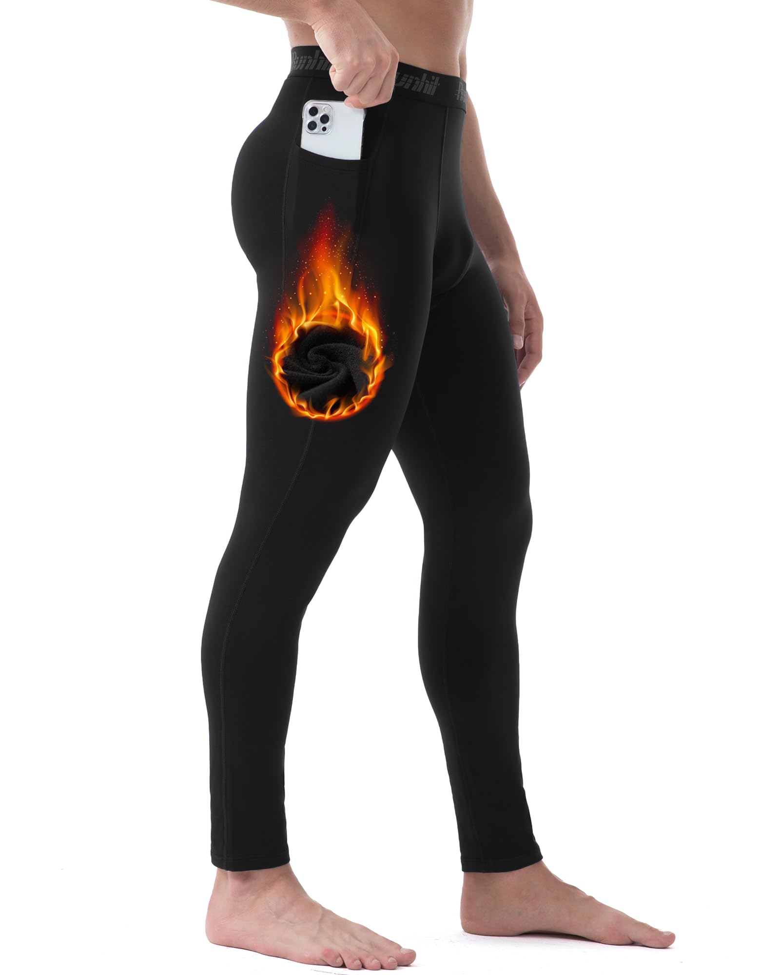 Men's Thermal Compression Pants with Pockets Base Layer for Cold Weather Wintergear Sports Running Leggings Tights-image-45