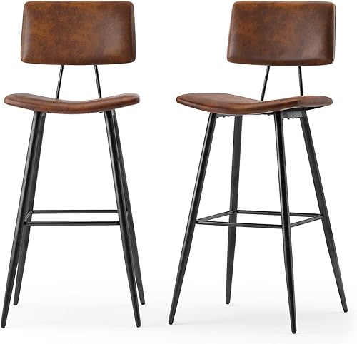 Miniatura 32 de Juego de 2 taburetes de bar de altura de mostrador de 24.5 pulgadas, taburetes de bar tapizados de piel sintética negra con reposapiés trasero y