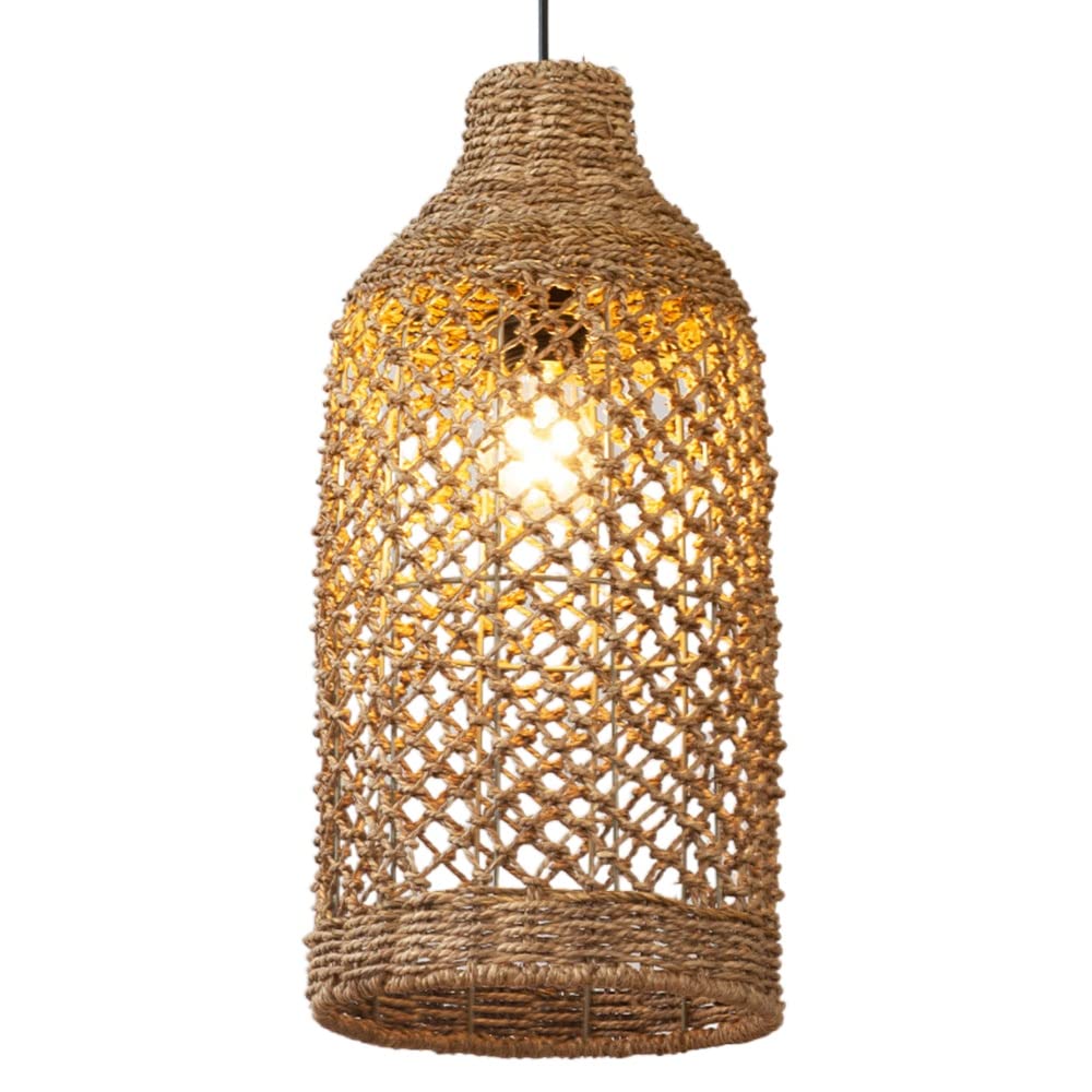 LYMSXAZOU Southeast Asian Rattan Chandelier 1 Light Hanging Retro Wicker Ceiling Lamp Height Adjustable E27 Fixtures Bedroom Living Room Cafe
