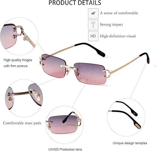 Miniatura 4 de SDINM - Gafas de sol sin montura para hombres y mujeres, a la moda, rectangulares pequeñas y estrechas, estilo de los 90