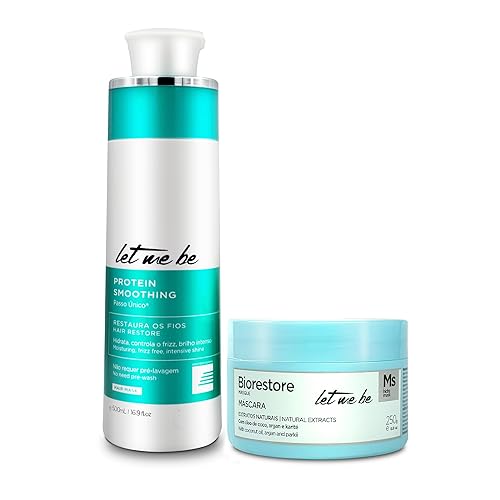 Let Me Be Proteína suavizante de 16.9 fl oz y máscara Biorestore 8.82 oz - Kit de reparación y alisado de cabello en un solo paso - Sistema de