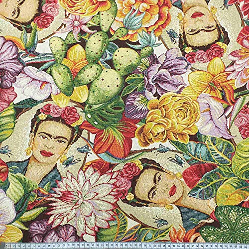 Kt KILOtela - Jacquard Gobelin Polsterstoff, Vielseitig für Möbel & Deko, Öko-Tex Zertifiziert, Strapazierfähig, 100 x 280 cm, 60% Baumwolle, 40% Polyester, Tropisches Frida Kahlo, Mehrfarbrig